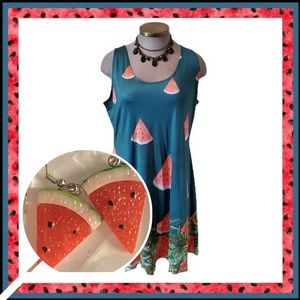 JUICY WATERMELON ☆ COW COW ☆ A-LINE DRESS + EARRINGS ☆ 5X